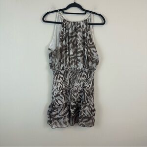 ZARA | Blue Brown Animal Print Halter Neck Smocked Chiffon Mini Dress Medium
